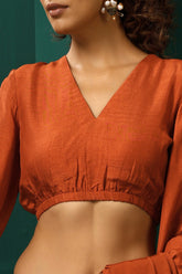 Truebrowns Rust Silk Gathered Sleeve Blouse